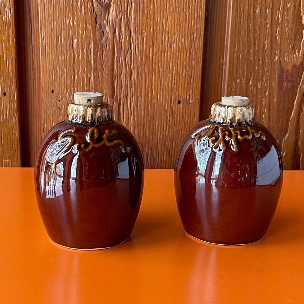Brown Bottle Vintage Salt and Pepper Shaker Set.